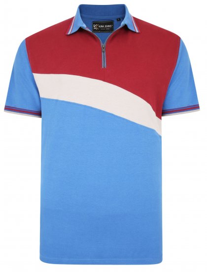Kam Jeans 5448 Cut & Saw Polo with 1/4 Zip Blue - Tricouri polo - Tricouri Polo Bărbați Mărimi Mari