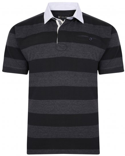 Kam Jeans 5454 Stripe Rugby Polo Black - Tricouri polo - Tricouri Polo Bărbați Mărimi Mari