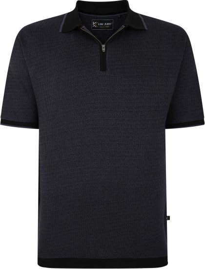 Kam Jeans 5492 Jersey Weave Pattern 1/4 Zip Polo Black - Tricouri polo - Tricouri Polo Bărbați Mărimi Mari