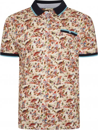 Kam Jeans 5493 All Over Parrot Print Polo Ecru - Tricouri polo - Tricouri Polo Bărbați Mărimi Mari