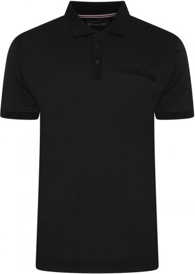 Kam Jeans 5498 Jersey Polo with Self Stripe Jacquard Collar/Cuffs Black - Tricouri polo - Tricouri Polo Bărbați Mărimi Mari