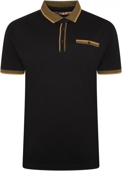 Kam Jeans 5499 Jersey Polo with Jacquard Collar/Cuffs Black - Tricouri polo - Tricouri Polo Bărbați Mărimi Mari