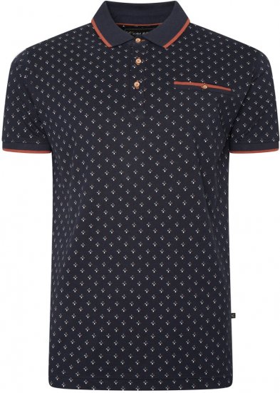 Kam Jeans 5503 Jersey Polo with All Over Geo Print Navy - Tricouri polo - Tricouri Polo Bărbați Mărimi Mari