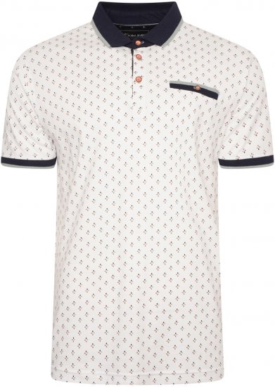 Kam Jeans 5503 Jersey Polo with All Over Geo Print White - Tricouri polo - Tricouri Polo Bărbați Mărimi Mari