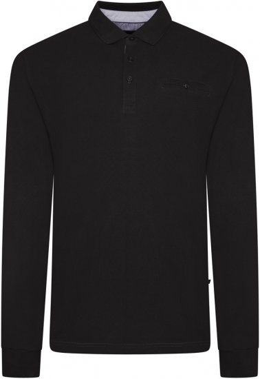 Kam Jeans 5508 LS Pique Polo with Jacquard Collar/Cuffs Black - Tricouri polo - Tricouri Polo Bărbați Mărimi Mari