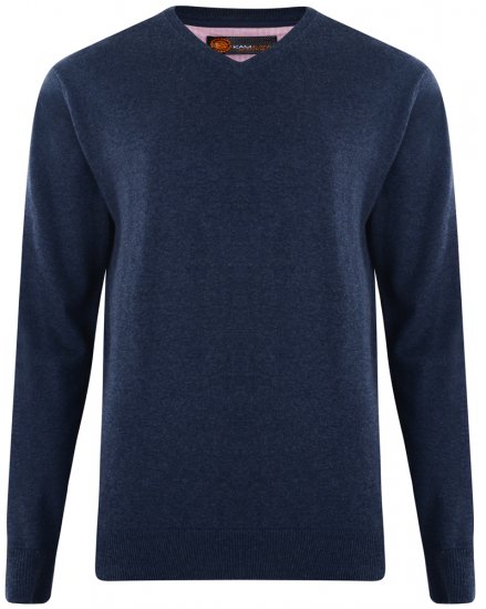 Kam Jeans V-neck Knitted Sweater Navy - Pulovere & hanorace - Pulovere & Hanorace Bărbați Mărimi Mari