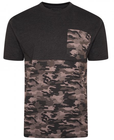 Kam Jeans 5700 Camo Panelled T-Shirt Charcoal - Tricouri - Tricouri Bărbați Mărimi Mari