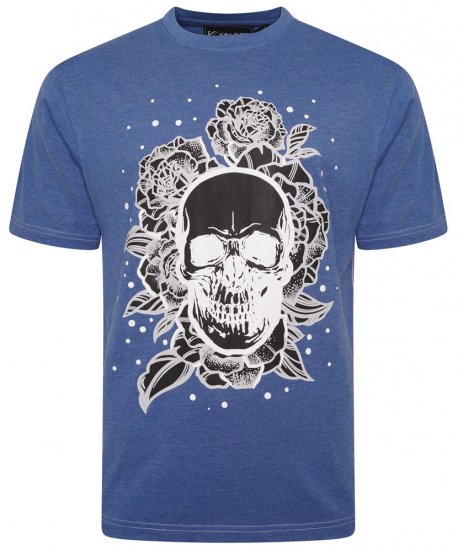 Kam Jeans 5704 Skull Rose Print Tee Blue Marl - Tricouri - Tricouri Bărbați Mărimi Mari