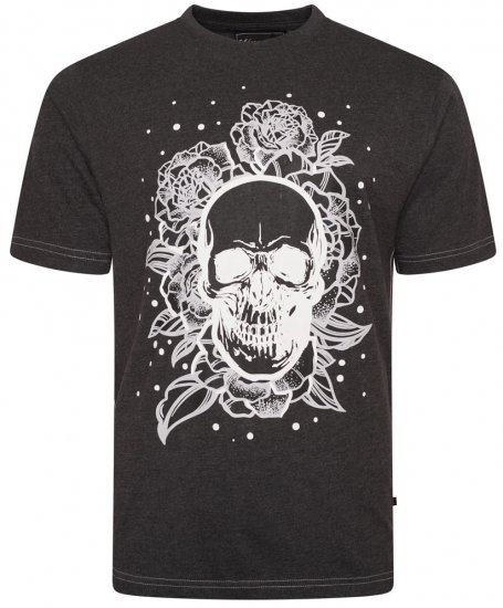 Kam Jeans 5704 Skull Rose Print Tee Charcoal - Tricouri - Tricouri Bărbați Mărimi Mari