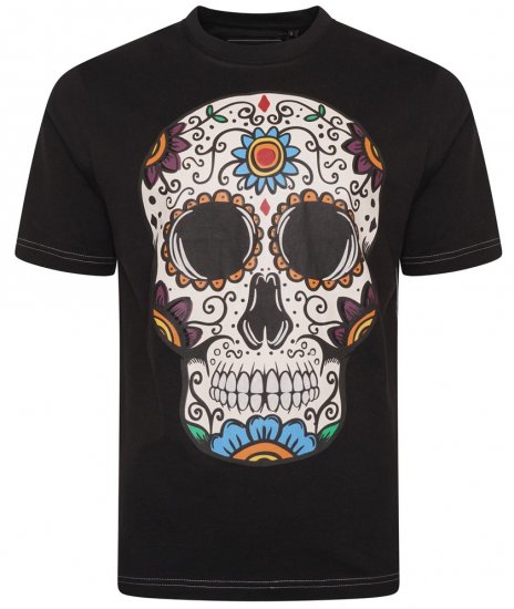 Kam Jeans 5705 Coloured Skull Print Tee Black - Tricouri - Tricouri Bărbați Mărimi Mari