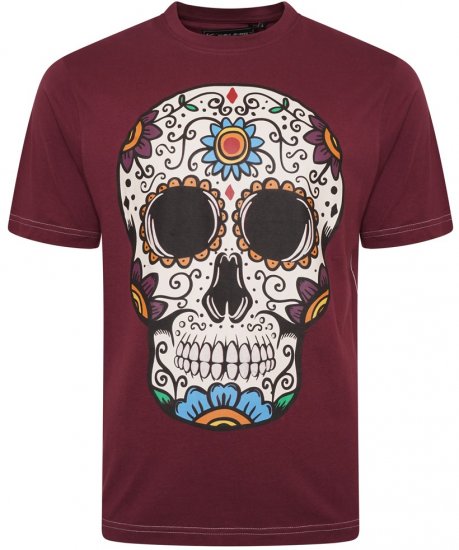 Kam Jeans 5705 Coloured Skull Print Tee Plum - Tricouri - Tricouri Bărbați Mărimi Mari
