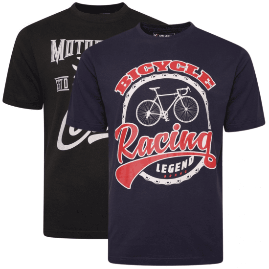 Kam Jeans 5712 Twin Pack Motorcycle/Cycle Print Tee Black and Navy - Tricouri - Tricouri Bărbați Mărimi Mari