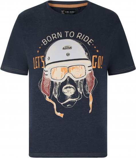 Kam Jeans 5731 Born To Ride Print T-Shirt INDIGO MARL - Tricouri - Tricouri Bărbați Mărimi Mari