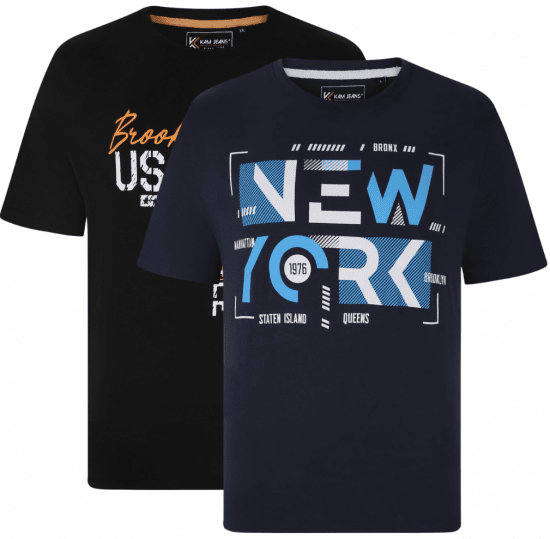 Kam Jeans 5736 NY Print T-Shirts 2-Pack - Tricouri - Tricouri Bărbați Mărimi Mari