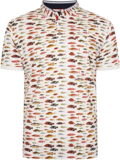 Kam Jeans 5743 Fish Print Jersey Grandad Top White Multicolored - Tricouri polo - Tricouri Polo Bărbați Mărimi Mari