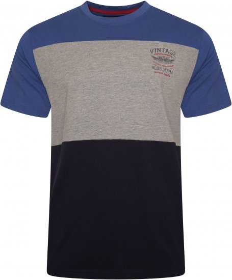 Kam Jeans 5746 Cut & Sew T-Shirt with Print Blue - Tricouri - Tricouri Bărbați Mărimi Mari