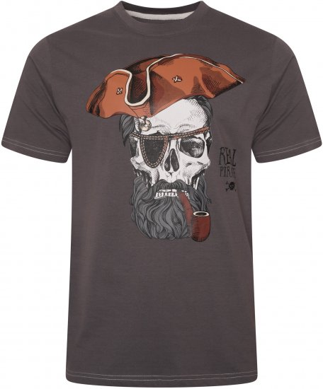 Kam Jeans 5752 Real Pirates Print T-Shirt Charcoal - Tricouri - Tricouri Bărbați Mărimi Mari
