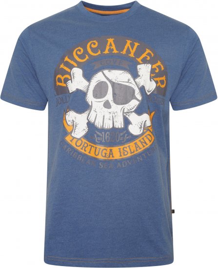 Kam Jeans 5753 Buccaneer Print T-Shirt Blue - Tricouri - Tricouri Bărbați Mărimi Mari