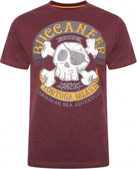 Kam Jeans 5753 Buccaneer Print T-Shirt BURGUNDY MARL - Tricouri - Tricouri Bărbați Mărimi Mari
