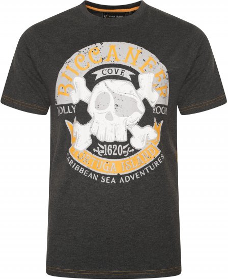 Kam Jeans 5753 Buccaneer Print T-Shirt Charcoal Marl - Tricouri - Tricouri Bărbați Mărimi Mari