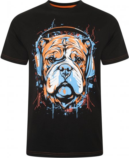 Kam Jeans 5754 Dog Headphones Print T-Shirt Black - Tricouri - Tricouri Bărbați Mărimi Mari