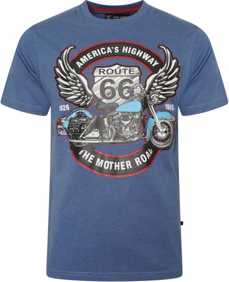 Kam Jeans 5755 Route 66 Motorbike Print T-Shirt Blue Marl - Tricouri - Tricouri Bărbați Mărimi Mari