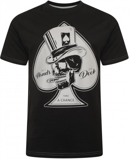 Kam Jeans 5757 Hands on Deck Skull Print T-Shirt Black - Tricouri - Tricouri Bărbați Mărimi Mari