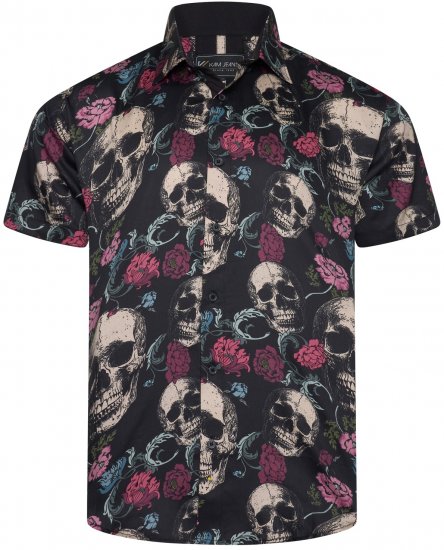Kam Jean 6074 Cămașă Cu Imprimeu Floral Cu Craniu Neagră - Cămăși - Cămăși Bărbați Mărimi Mari