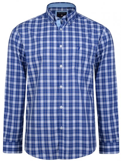 Kam Jeans 6155 Long Sleeve Check Shirt Blue - Cămăși - Cămăși Bărbați Mărimi Mari
