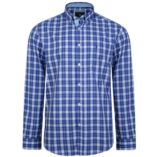 Kam Jeans 6155 Long Sleeve Check Shirt Blue - Cămăși - Cămăși Bărbați Mărimi Mari