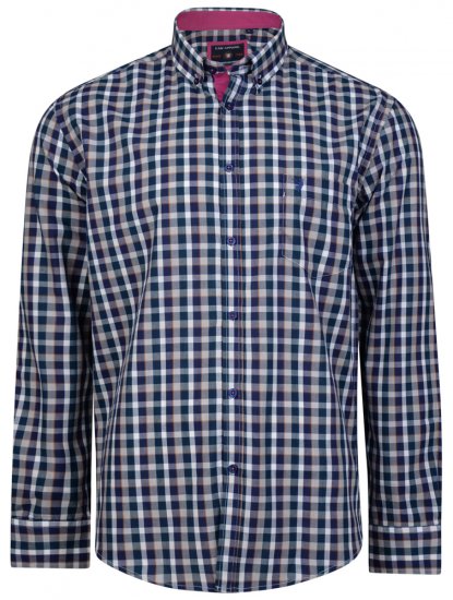 Kam Jeans 6156 Long Sleeve Check Shirt Navy - Cămăși - Cămăși Bărbați Mărimi Mari