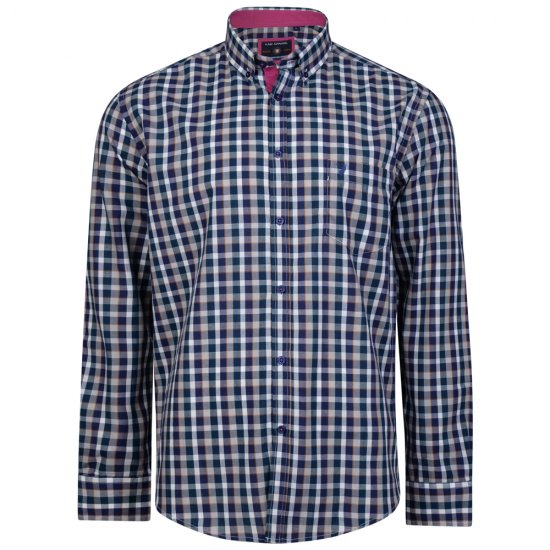 Kam Jeans 6156 Long Sleeve Check Shirt Navy - Cămăși - Cămăși Bărbați Mărimi Mari