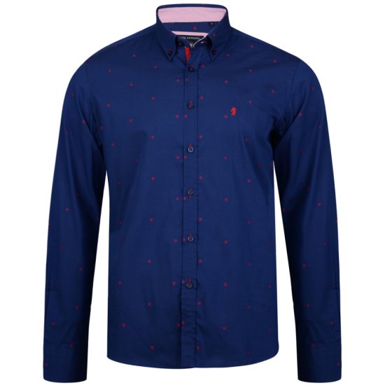 Kam Jeans 6160 Long Sleeve Dobby Print Shirt Twilight Blue - Cămăși - Cămăși Bărbați Mărimi Mari