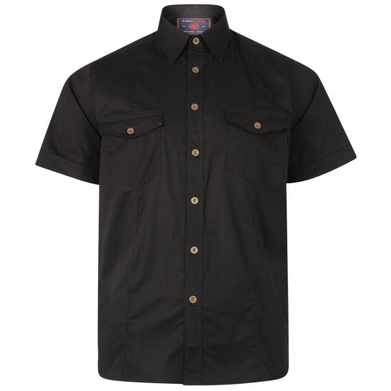 Kam Jeans Retro Short Sleeve Stretch Shirt Black - Cămăși - Cămăși Bărbați Mărimi Mari