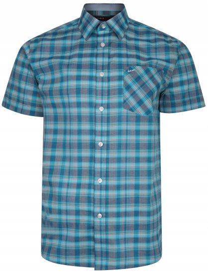 Kam Jeans 6201 Summer Casual Check Shirt Aqua - Cămăși - Cămăși Bărbați Mărimi Mari