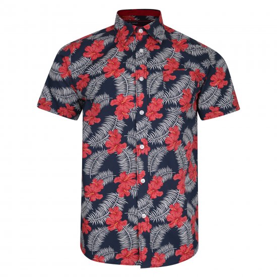Kam Jeans 6207 Floral Print Shirt Navy - Cămăși - Cămăși Bărbați Mărimi Mari