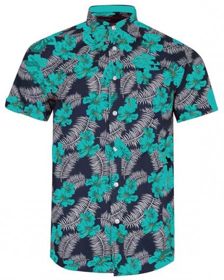 Kam Jeans 6207 Floral Print Shirt Turquoise - Cămăși - Cămăși Bărbați Mărimi Mari