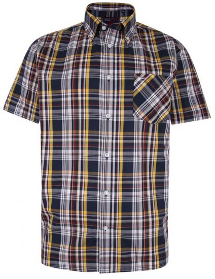 Kam Jeans 6208 SS Casual Check Shirt Navy - Cămăși - Cămăși Bărbați Mărimi Mari