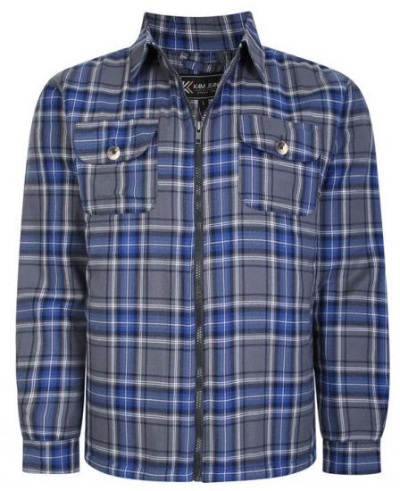 Kam Jeans 6231 Sherpa Lined Flannel Shirt with Zipper Charcoal - Cămăși - Cămăși Bărbați Mărimi Mari