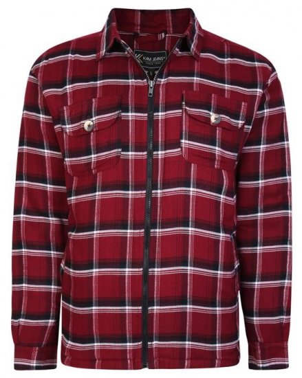 Kam Jeans 6231 Sherpa Lined Flannel Shirt with Zipper Burgundy - Cămăși - Cămăși Bărbați Mărimi Mari