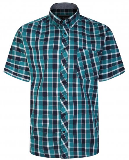 Kam Jeans 6240 SS Check Shirt Teal - Cămăși - Cămăși Bărbați Mărimi Mari