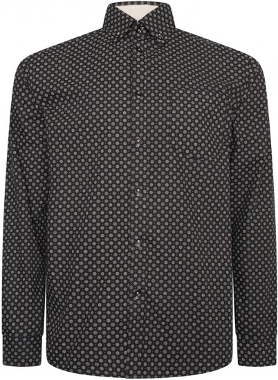 Kam Jeans 6296 Long Sleeve All Over Geo Print Shirt Black - Cămăși - Cămăși Bărbați Mărimi Mari