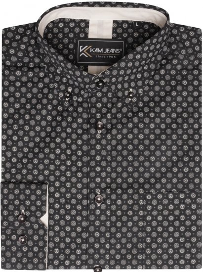 Kam Jeans 6296 Long Sleeve All Over Geo Print Shirt Black - Cămăși - Cămăși Bărbați Mărimi Mari