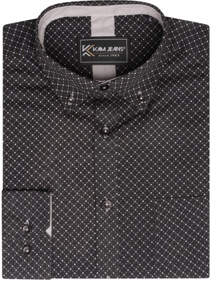 Kam Jeans 6299 Long Sleeve All Over Diamond Print Shirt Black - Cămăși - Cămăși Bărbați Mărimi Mari