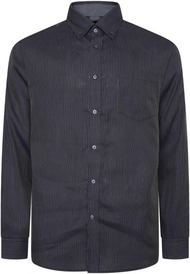 Kam Jeans 6300 Long Sleeve Dobby Stripe Shirt Dark Grey - Cămăși - Cămăși Bărbați Mărimi Mari