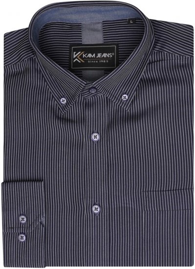 Kam Jeans 6300 Long Sleeve Dobby Stripe Shirt Dark Grey - Cămăși - Cămăși Bărbați Mărimi Mari
