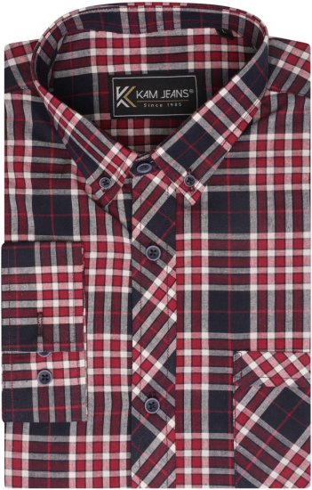Kam Jeans 6301 LS Casual Check Shirt Red - Cămăși - Cămăși Bărbați Mărimi Mari