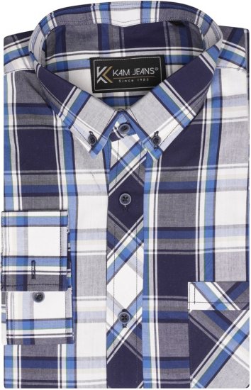 Kam Jeans 6301 LS Casual Check Shirt Navy - Cămăși - Cămăși Bărbați Mărimi Mari