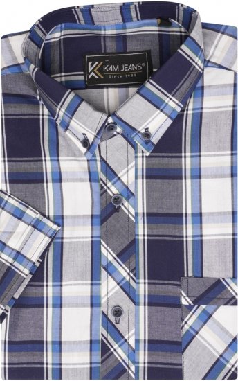 Kam Jeans 6301 SS Casual Check Shirt Navy - Cămăși - Cămăși Bărbați Mărimi Mari