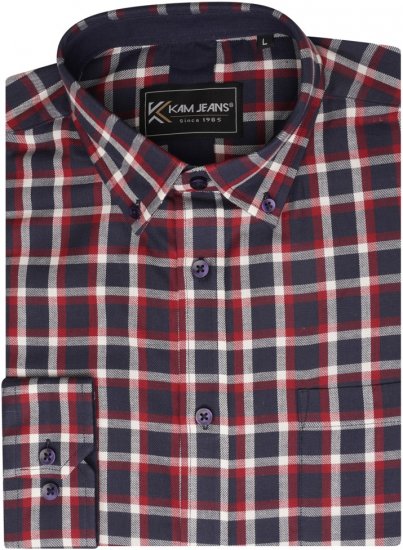Kam Jeans 6303 Long Sleeve Casual Check Shirt Navy - Cămăși - Cămăși Bărbați Mărimi Mari